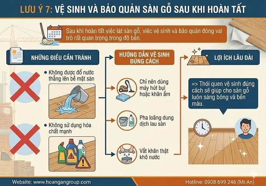 Lưu Ý 7: Vệ Sinh Và Bảo Quản Sàn Gỗ Sau Khi Hoàn Tất Lưu Ý 7: Vệ Sinh Và Bảo Quản Sàn Gỗ Sau Khi Hoàn Tất