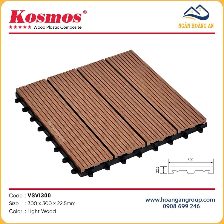 Vỉ Gỗ Nhựa Lót Ban Công Ngoài Trời Vân Sọc Kosmos VSVI300 Light Wood Vỉ Gỗ Nhựa Lót Ban Công Ngoài Trời Vân Sọc Kosmos VSVI300 Light Wood