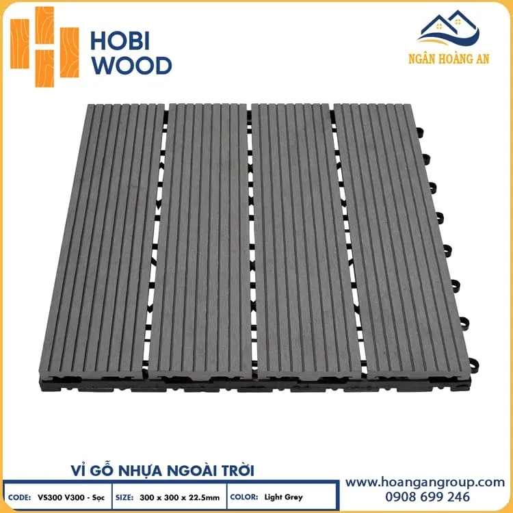 Vỉ Gỗ Nhựa Lót Sàn Hồ Bơi Vân Sọc Hobiwood Light Grey