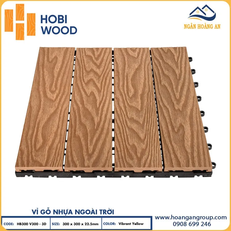 Vỉ Gỗ Nhựa Lót Sàn Ngoài Trời Hobiwood Vân 3D-Vibrant Yellow