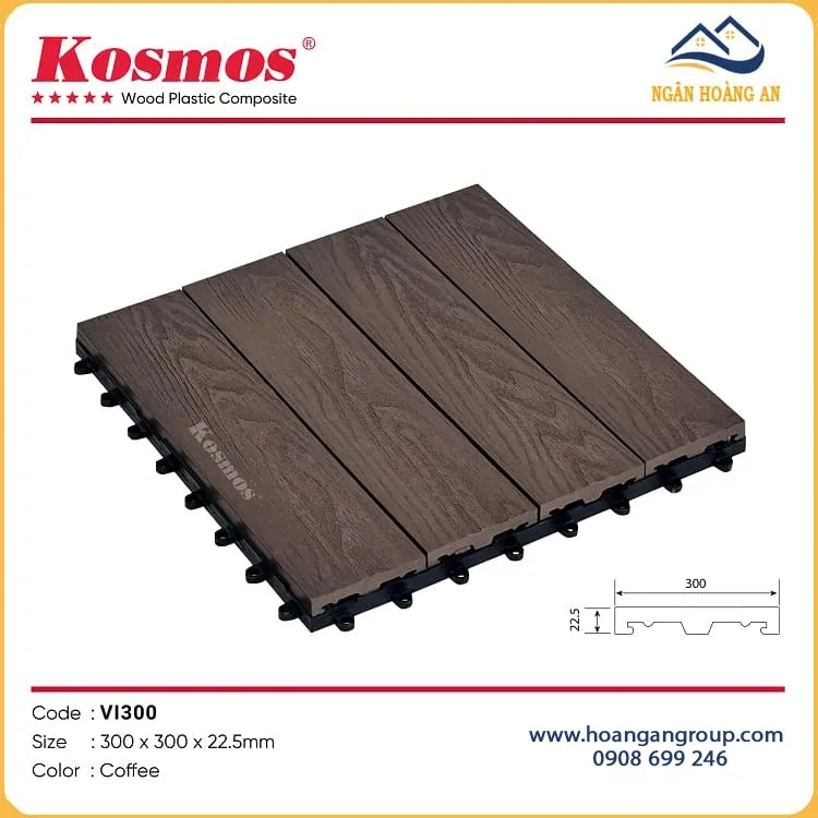 Vỉ Gỗ Nhựa Lót Sàn Ngoài Trời Kosmos Vân 3D VI300-Coffee
