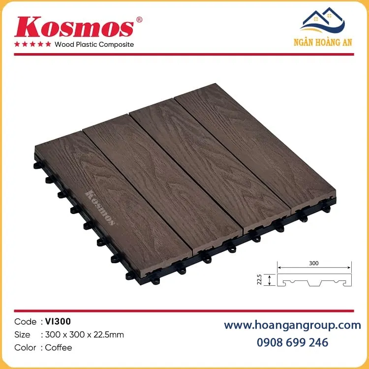 Vỉ Gỗ Nhựa Lót Sàn Ngoài Trời Kosmos Vân 3D VI300-Coffee