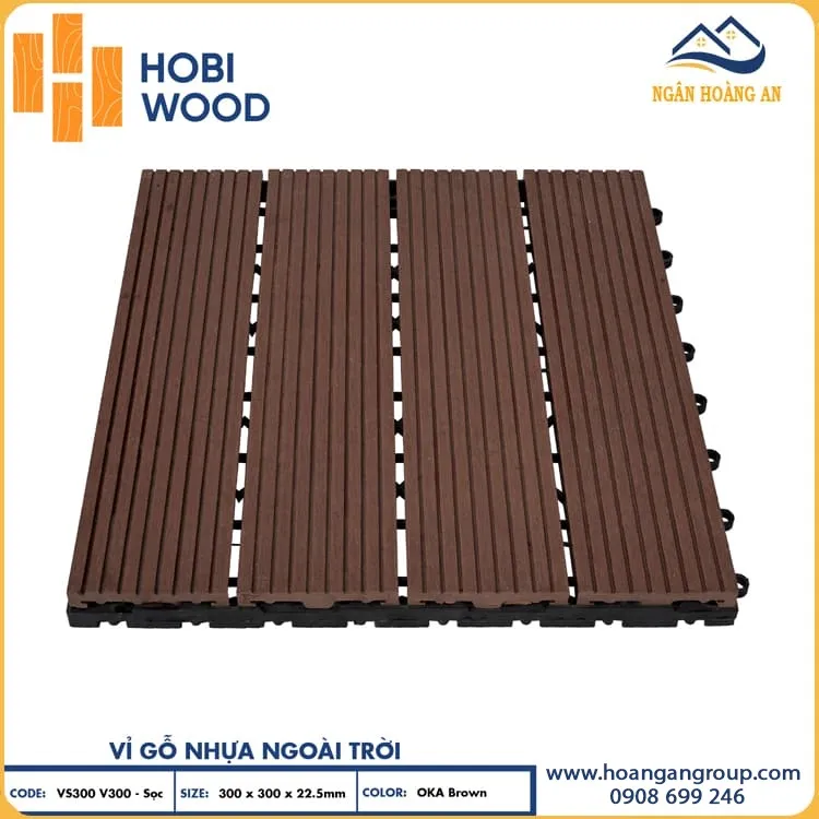 Vỉ Gỗ Nhựa Lót Sàn Ngoài Trời Vân Sọc Hobiwood OKA Brown Vỉ Gỗ Nhựa Lót Sàn Ngoài Trời Vân Sọc Hobiwood OKA Brown