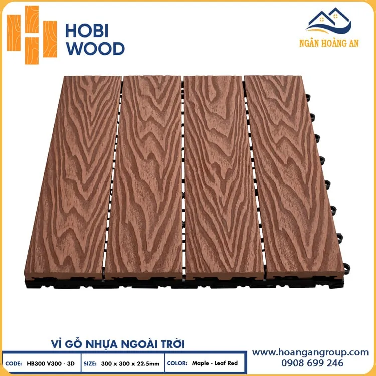 Vỉ Gỗ Nhựa Lót Sàn Sân Vườn  Hobiwood Vân 3D-Maple-Leaf Red