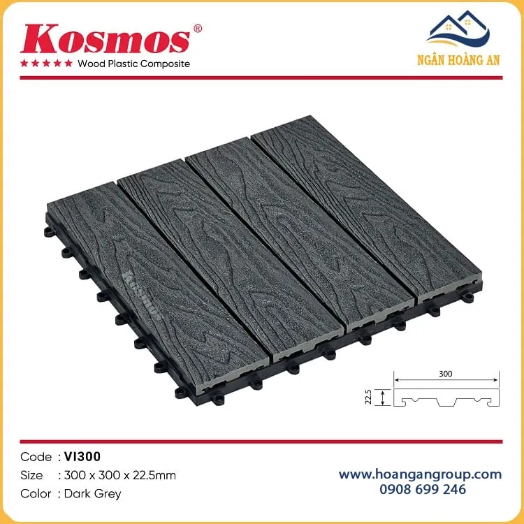 Vỉ Gỗ Nhựa Lót Sàn Sân Vườn  Kosmos VI300-Dark Grey