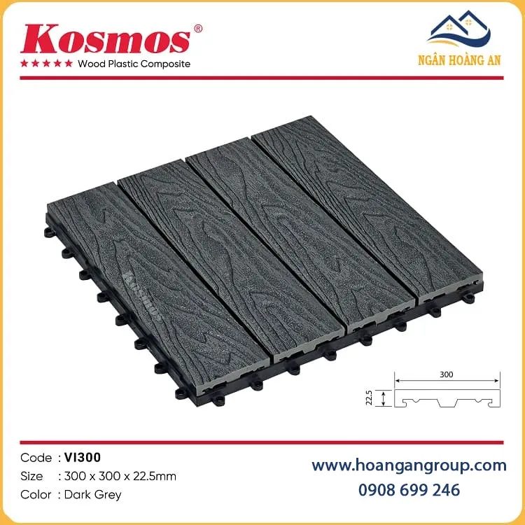 Vỉ Gỗ Nhựa Lót Sàn Sân Vườn  Kosmos VI300-Dark Grey