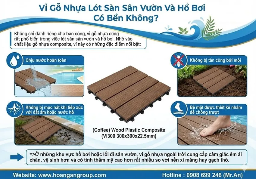 Vỉ Gỗ Nhựa Lót Sàn Sân Vườn Và Hồ Bơi Có Bền Không?