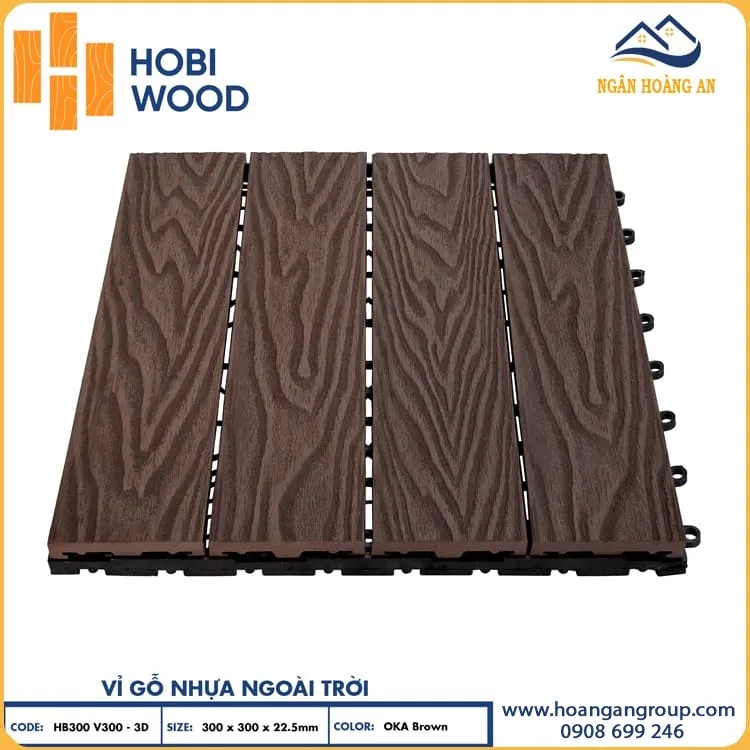 Vỉ Gỗ Nhựa Ngoài Trời Composite Hobiwood Vân 3D-Oka Brown Vỉ Gỗ Nhựa Ngoài Trời Composite Hobiwood Vân 3D-Oka Brown