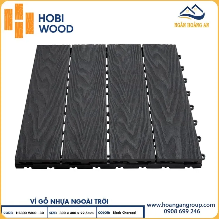 Vỉ Gỗ Nhựa Ngoài Trời Hobiwood Vân 3D-Black Charcoal
