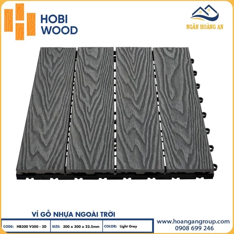 Vỉ Gỗ Nhựa Ngoài Trời Lót Sàn Ban Công Hobiwood Vân 3D-Light Grey