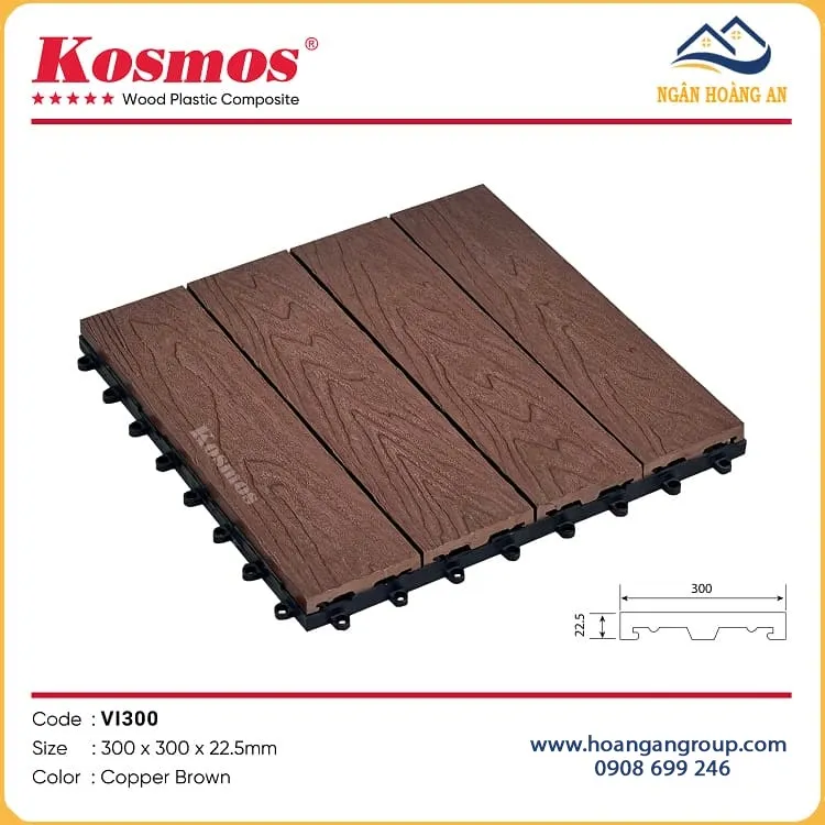 Vỉ Gỗ Nhựa Ngoài Trời Lót Sàn Ban Công Kosmos VI300-Copper Brown
