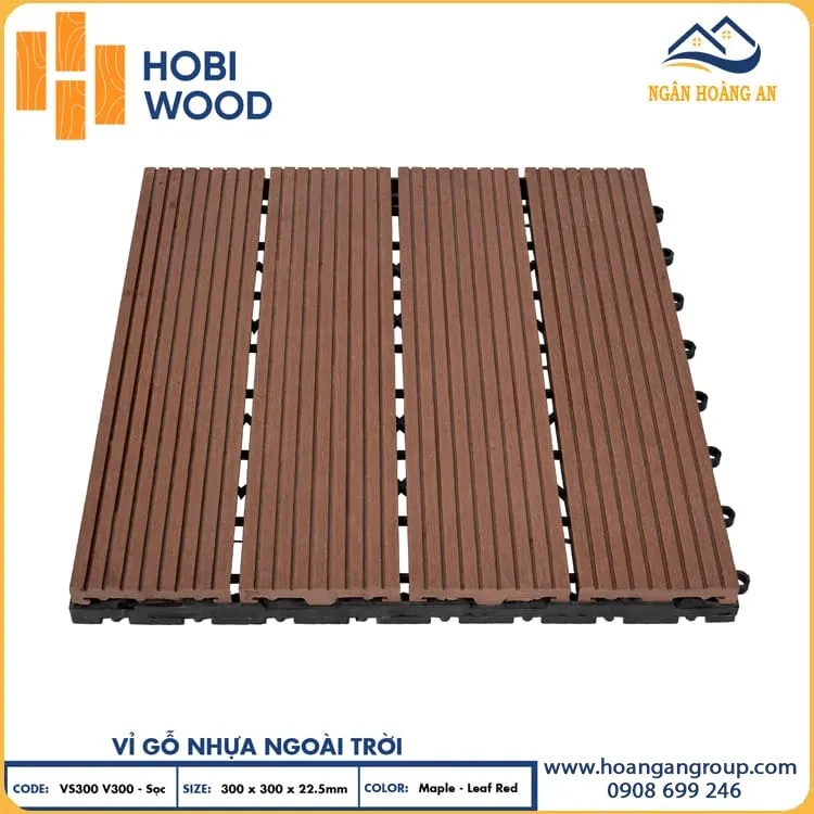 Vỉ Lót Sàn Gỗ Nhựa Ngoài Trời Vân Sọc Hobiwood Maple Leaf Red