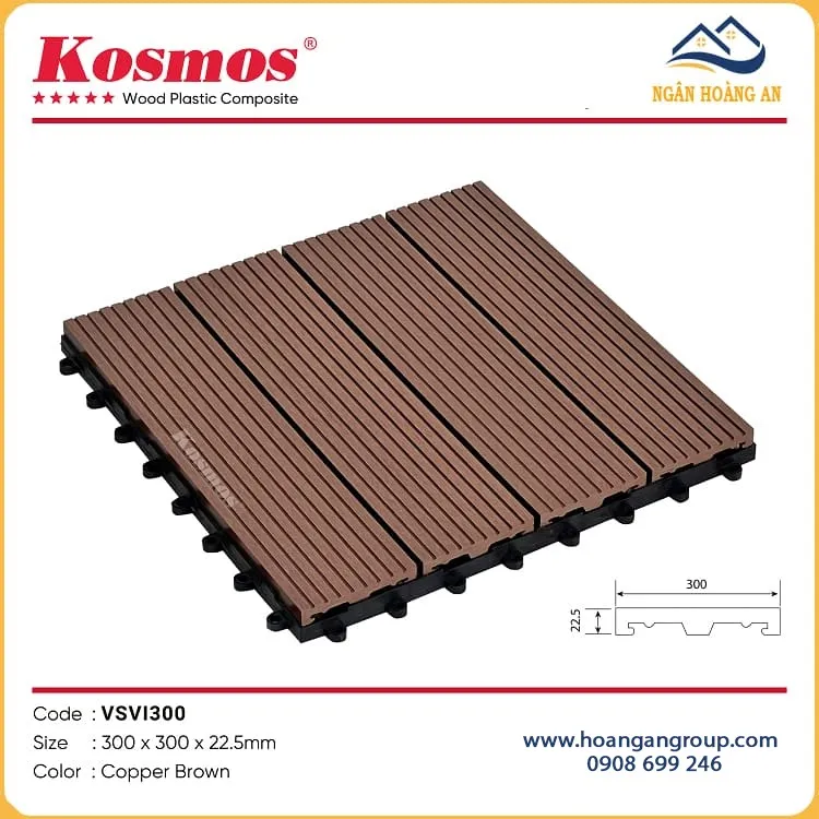 Vỉ Lót Sàn Gỗ Nhựa Ngoài Trời Vân Sọc Kosmos VSVI300 Copper Brown