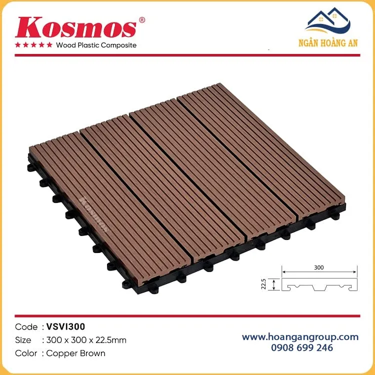Vỉ Lót Sàn Gỗ Nhựa Ngoài Trời Vân Sọc Kosmos VSVI300 Copper Brown Vỉ Lót Sàn Gỗ Nhựa Ngoài Trời Vân Sọc Kosmos VSVI300 Copper Brown