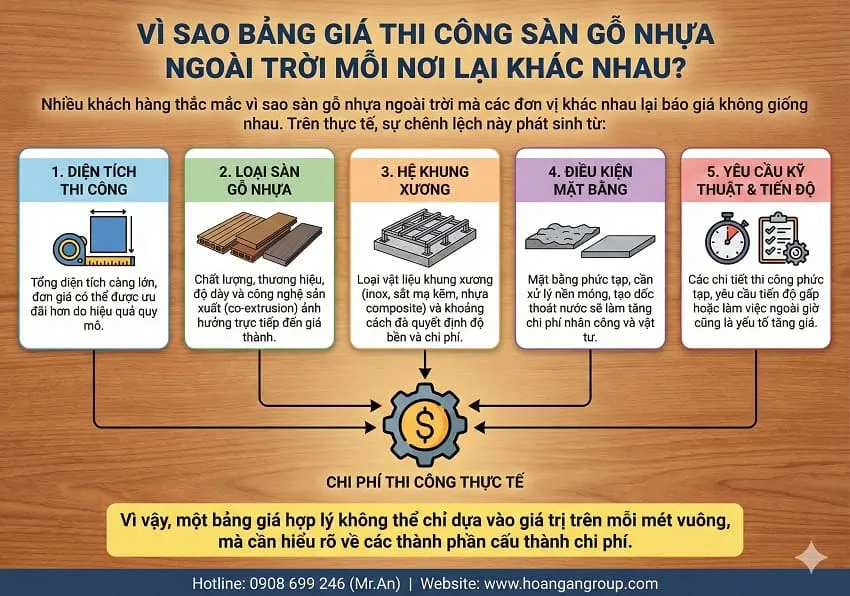 Vì Sao Bảng Giá Thi Công Sàn Gỗ Nhựa Ngoài Trời Mỗi Nơi Lại Khác Nhau?
