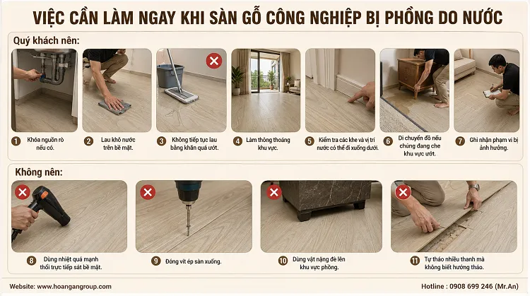 Việc Cần Làm Ngay Khi Sàn Gỗ Công Nghiệp Bị Phồng Do Nước