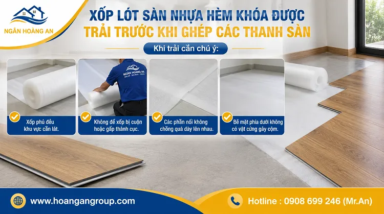 Xốp Lót Sàn Nhựa Hèm Khóa Được Trải Trước Khi Ghép Các Thanh Sàn Xốp Lót Sàn Nhựa Hèm Khóa Được Trải Trước Khi Ghép Các Thanh Sàn